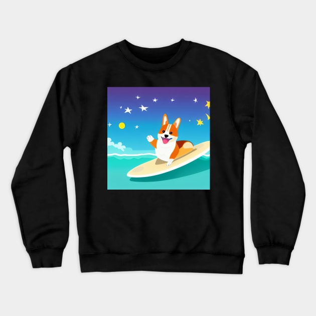 Surfing Corgi Dog Crewneck Sweatshirt by nicecorgi